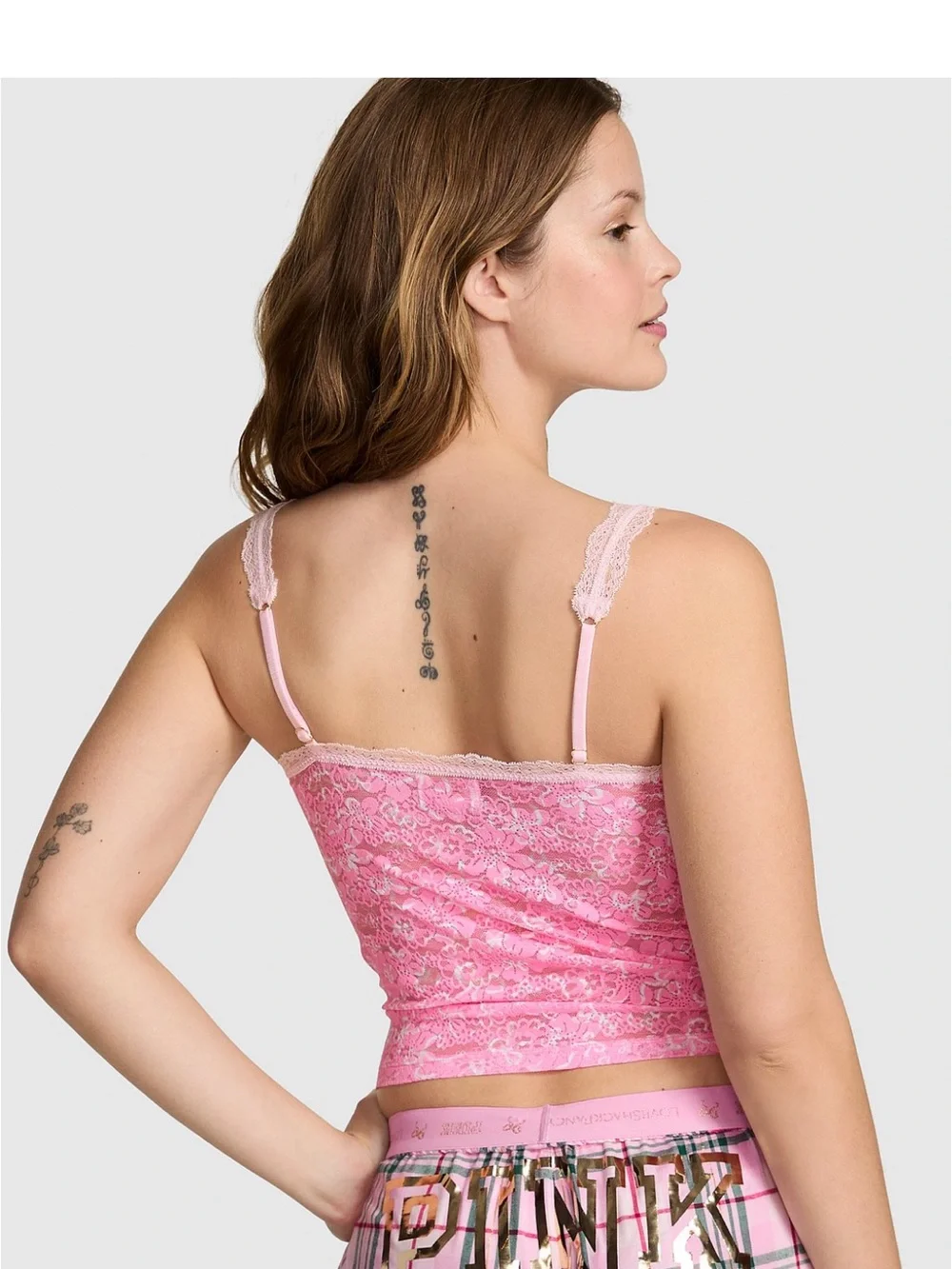 Love Shack Fancy X PINK Lace-Trim Bow-Print Camisole - Picture 2 of 4